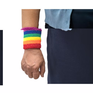 ผ้าคาดหัว ผ้าคาดศรีษะ ผ้าคาดสีรุ้งสายรัดข้อมือ สีรุ้ง Rainbow PRIDE LGBT Knit Headband Wrist Brace Wristband