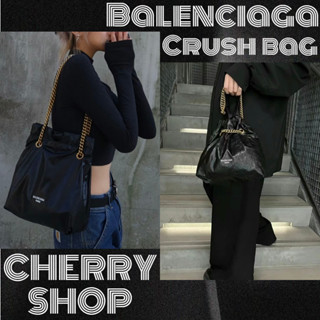 🍒บาเลนเซียก้า Balenciaga CRUSH Small Tote🍒กระเป๋าโท้ทสุภาพสตรี/ถุงขยะ กระเป๋าโท้ทขนาดเล็กในหนังลูกวัวสีชมพู