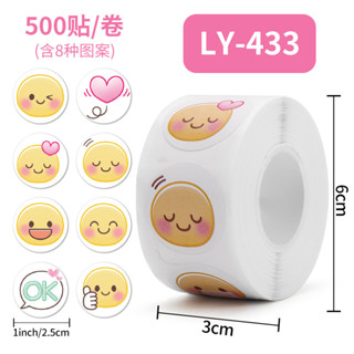 ( LY-433 ) สติ๊กเกอร์อิโมจิหน้ายิ้ม 500 ชิ้น/ม้วน