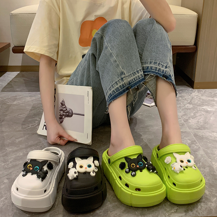 ShoesStudios จัดส่งจากไทย รองเท้าแตะหัวโตลายการ์ตูน ลายน้องแมวเหมียวสุดน่ารัก พื้นเสริมส้น ต้องจัดแล้วปะ