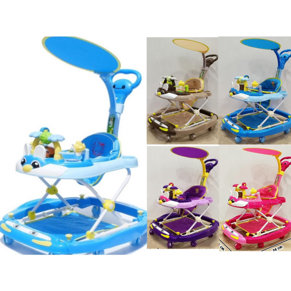 PIANO TOYS สุดคุ้ม รถหัดเดิน รถหัดเดินเด็ก รุ่นฮิปโป เป็ดยิ้ม ปรับระดับได้ ผ้ารองเท้า บังแดด มีด้ามเข็น