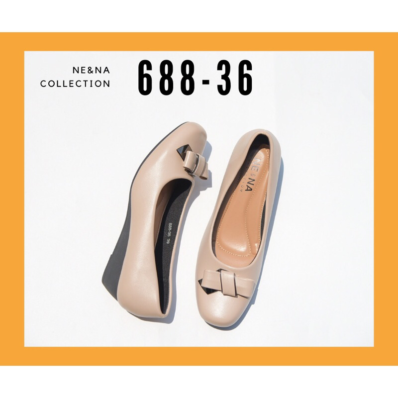 รองเท้าเเฟชั่นผู้หญิงเเบบคัชชูส้นเตี้ย No. 688-36 NE&amp;NA Collection Shoes รองเท้า NE&amp;NA ไซส์ 38 สีกากี รองเท้าส้นเตารีด