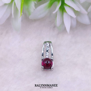 O6453 จี้พลอยโกเมนโรโดไลต์แท้ ( Rhodolite garnet ) ตัวเรือนเงินแท้ 925 ชุบทองคำขาว