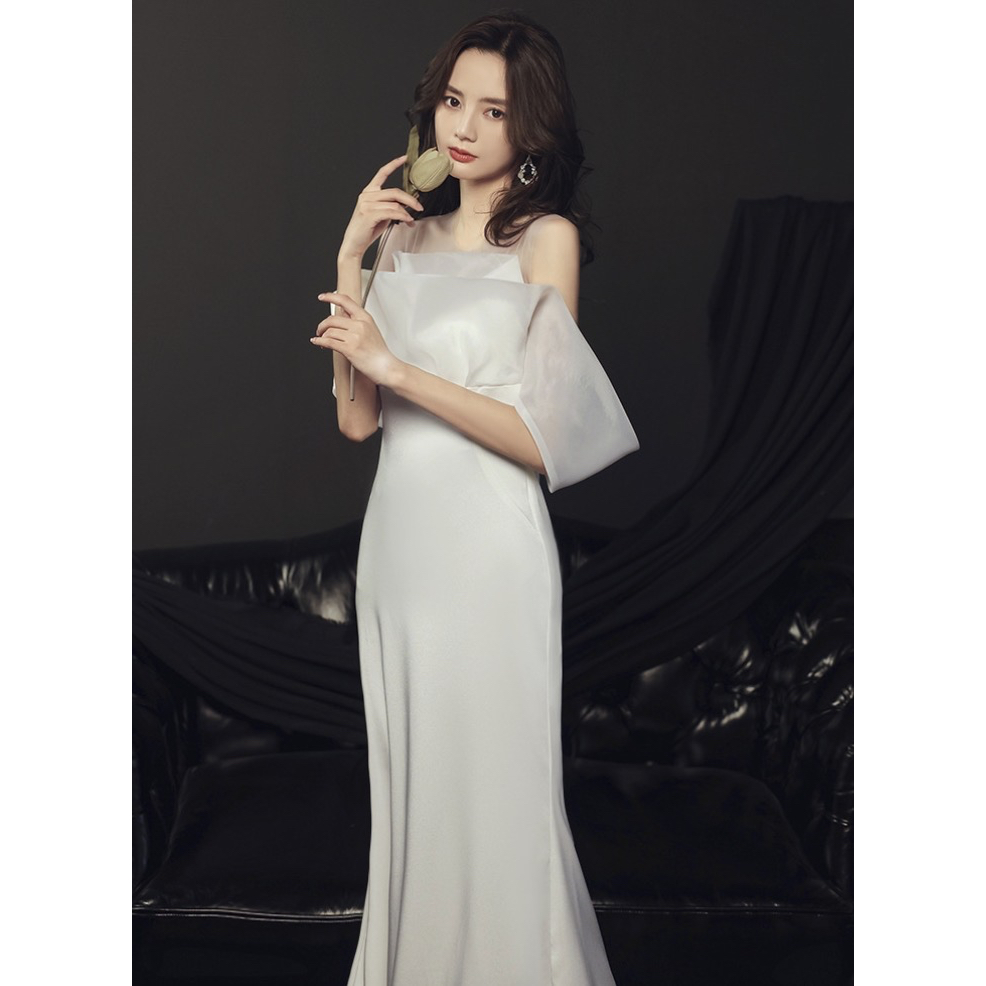 พร้อมส่งจากไทย ชุดแต่งงาน ชุดเจ้าสาว ชุดถ่ายพรีเวดดิ้ง ชุดafter party ชุดงานหมั้น เดรสยาว เดรสมินิมอล E066