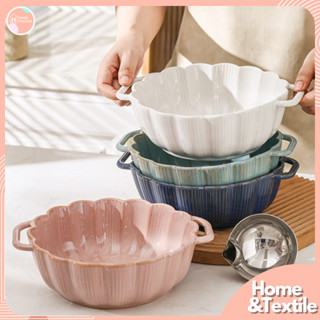 【สินค้าใหม่】ชามเซรามิค ชามอาหาร ทรงดอกไม้ ขนาดใหญ่ สีพาสเทล