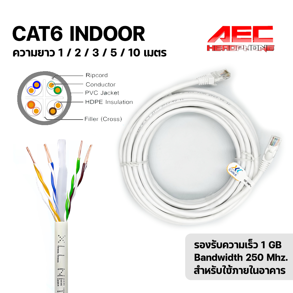 XLL LAN Network cable CAT6 สาย lan cat6 สีขาว ความยาว 1m. 2m. 3m. 5m. 10m.