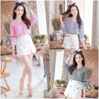 MM0595 เซ็ตลายทาง+กางเกงกระโปรง Striped set + skirt pants