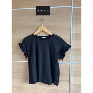 ZARA x cotton T-shirt x S ดำสนิท คอลใหม่ Tag ครบ อก 36 ยาว 20 Code : 799(6)