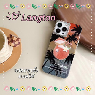 🌈Langton🌸ขาตั้ง ถอดได้ เคสใส ป้องกันการหล่น ขอบเต็ม iphone 11 14 pro max ต้นมะพร้าว สไตล์ฤดูร้อน case for iPhone 12 13