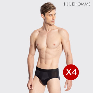 ELLE HOMME | แพ็ค 4 ชิ้น กางเกงชั้นในทรง BIKINI รุ่น Quick Dry ผ้าลื่นเย็น เบาบางสบาย ซักแห้งเร็ว สีดำ | KUB8901R2BL