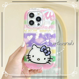 เคสไอโฟน iphone 11 14 Pro Max บุคลิกภาพ คิตตี้ พร้อมขาตั้ง สาว ป้องกันการตก ขอบเต็ม iphone 12 13 Pro Case for iPhone