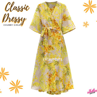 Yellow flower dressเดรสสาวอวบ ในสไตล์ดอกไม้สีเหลืองสดใส ที่มาพร้อมกับความสวยงามใส่สบายสบายสำหรับสาวอวบ รหัส 6822