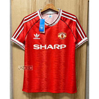 Retro เสื้อฟุตบอลย้อนยุค แมนยู Home 1990 อัดชื่อนักเตะ BECKHAM#7,SCHOLES#18 ,KEANE#16 ,CANTONA#7