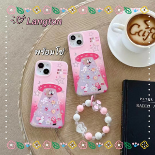 🌈Langton🌸สไตล์สร้อยข้อมือ เส้นขอบโปร่งใส ป้องกันการหล่น ขอบเต็ม iphone 11 14 pro max พื้นผิวกระจก case for iPhone 12 13