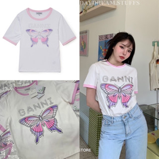 💫พร้อมส่ง💫GANNI butterfly T-Shirt • เสื้อยืด คอกลมแขนสั้น สกรีนผีเสื้อ ดีเทลติดเพชรแบรนด์ เพชรติดแน่น ตัวนี้คือสวยมากก