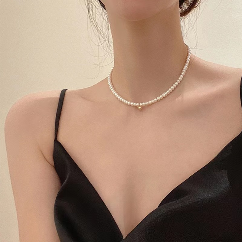 สร้อยคอ ไข่มุก สไตล์เรียบง่ายที่ให้ความรู้สึกสูงในการออกแบบ กันน้ำได้ ใส่อาบน้ำได้