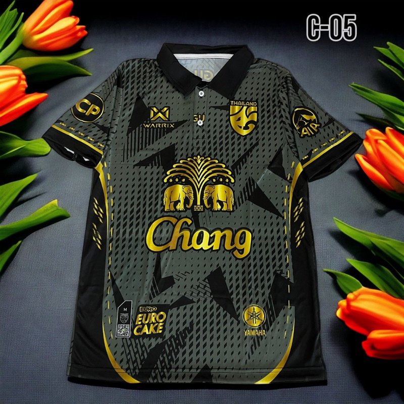 เสื้อกีฬาพิมพ์ลายดอกไม้คอปกC-05