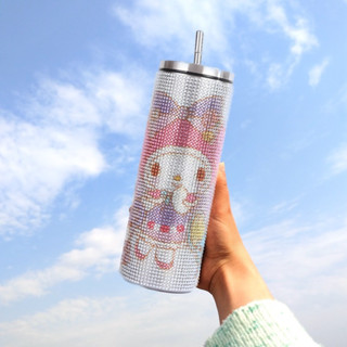 NEW พร้อมส่ง แก้วเก็บความเย็น ประดับเพชรวิบวับ 600ML แถมหลอดสแตนเลส แก้วน้ำสไตล์ไฮโซ DAIMOND