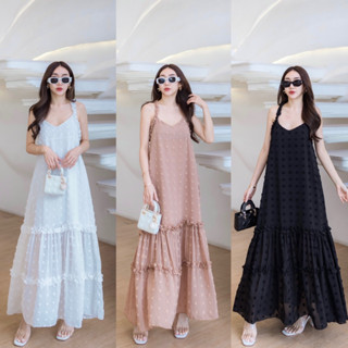 J305 JiraClothing Maxxi dress คอวีแต่งชายระบาย