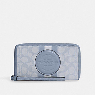 DEMPSEY LARGE PHONE WALLET IN SIGNATURE JACQUARD WITH STRIPE AND COACH PATCH (COACH C9073) SILVER/MARBLE BLUE