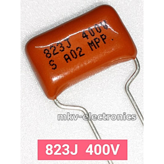 (1ตัว) 823J , 823 , 0.082uf , 82nF , 400V Mylar Capacitor (รหัสสินค้า M02455)