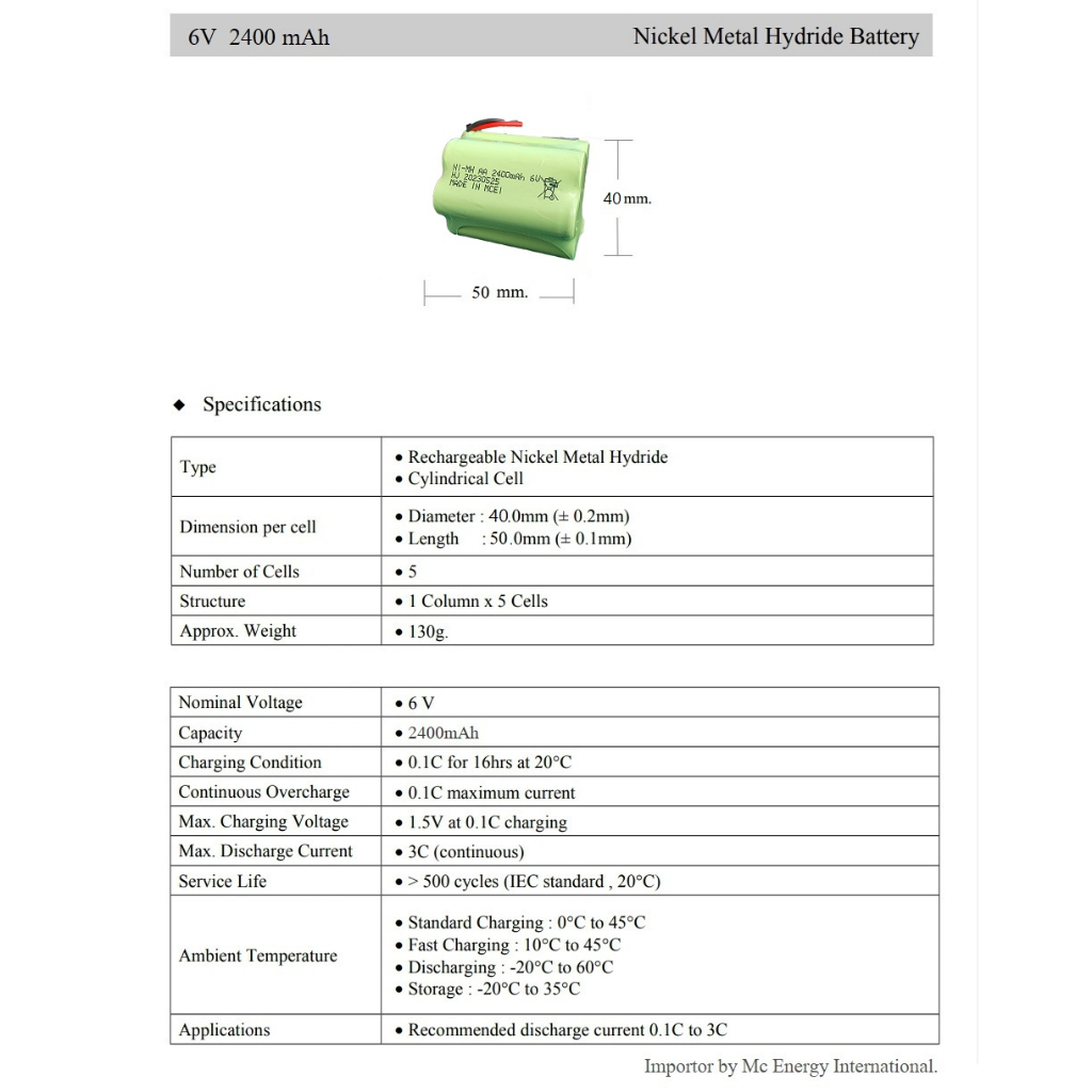 แบตเตอรี่๋นิเกิล สำหรับไฟฉุกเฉิน (Battery Nickel Metal Hydride 6 V 2400 mAh) คุณภาพเกรดพรีเมี่ยม - รูปที่ 3