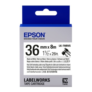 Epson เทปไวนิล สำหรับพันสายไฟ เทปเครื่องพิมพ์ฉลาก Epson LabelWorks LK-7WBVS  36 mm อักษรดำบนพื้นสีขาว (8M) by OfficeLink