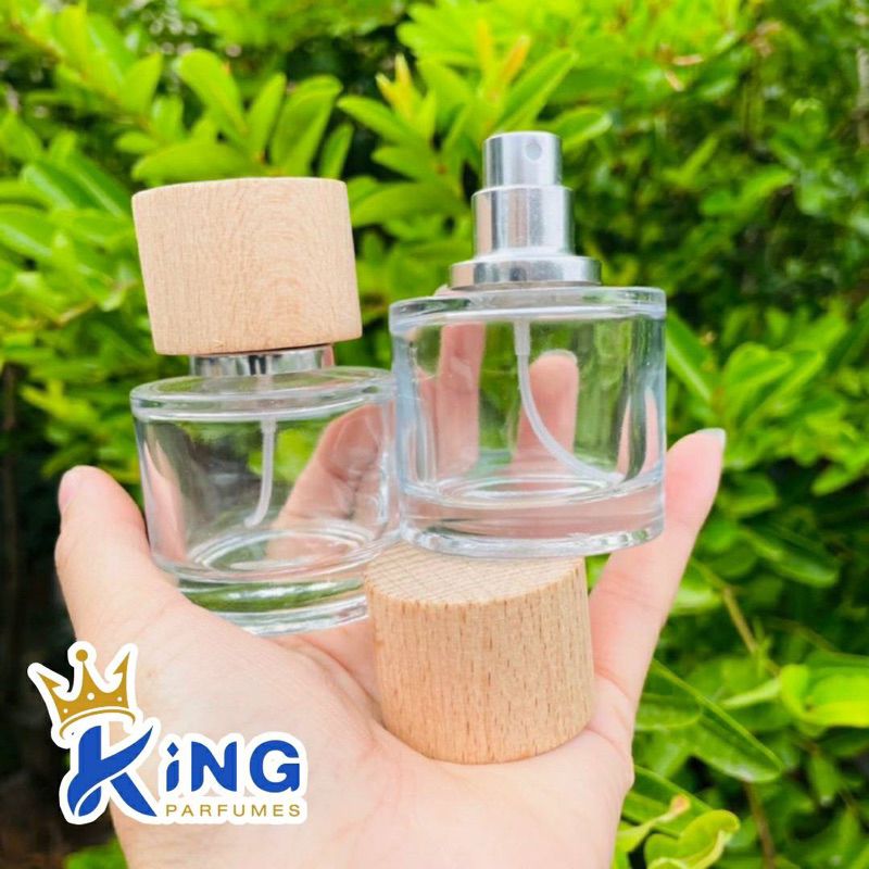 ขวดบรรจุน้ำหอมขวดกลมฝาไม้ขุ่น/ใส30ml #ฝาสเปรย์ #ขวดแก้ว