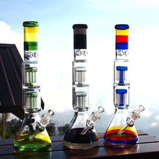 #พร้อมส่งในไทย XL clear color double 10 legs with color based bowl bong 18.8