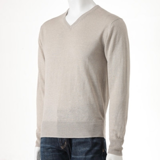 เสื้อไหมพรมผู้ชาย เสื้อแขนยาวคอวี/คอกลม MUJI Linen V-neck sweater #16597897525