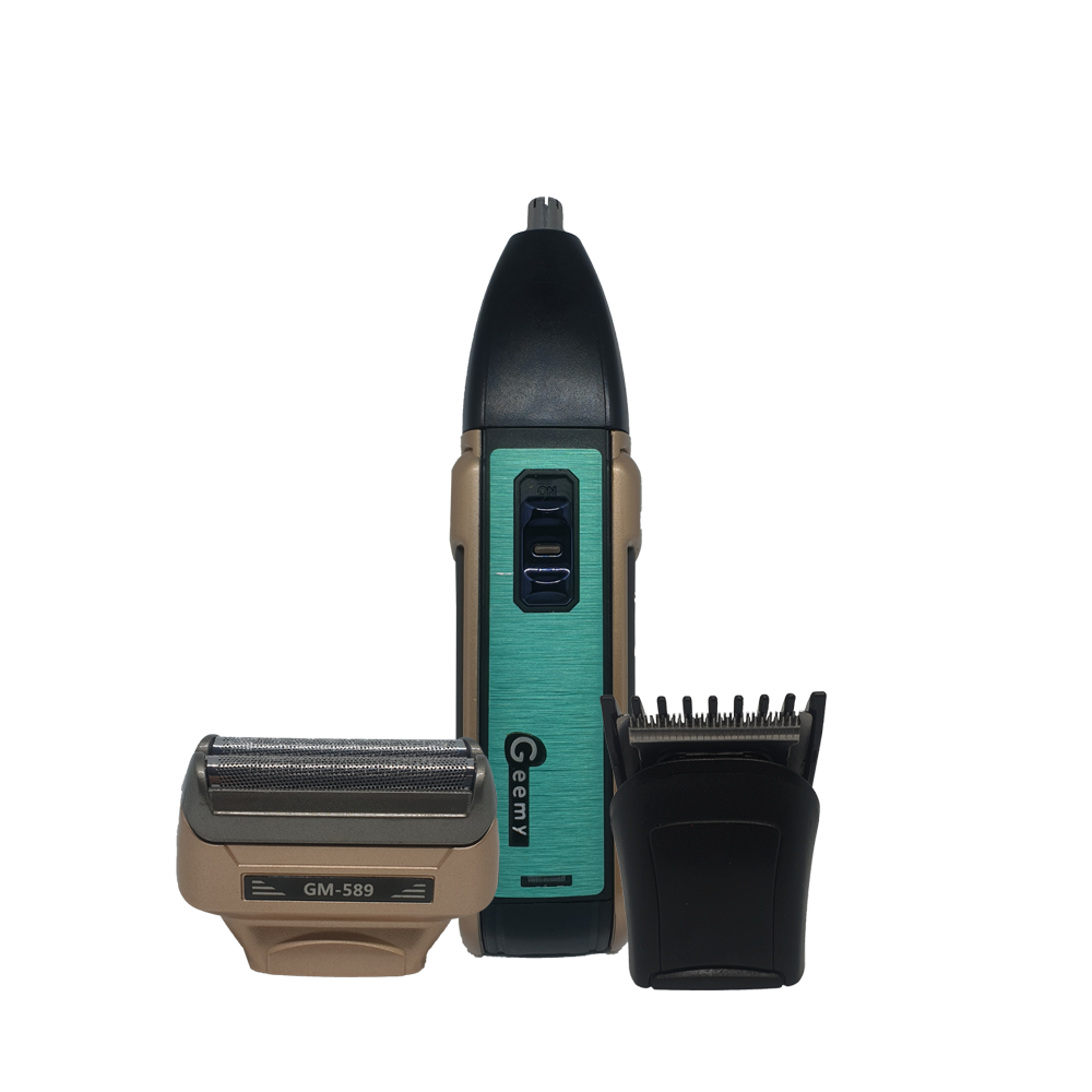 Gemei ชุดปัตตาเลี่ยนตัดผม โกนหนวด ตัดขนจมูก&ขนหู 3 in 1 เปลี่ยน 3 หัว GM-589 มอเตอร์ Pd Alloyโกนหนวดใบมีดฟอยล์คู่ –สีทอง - รูปที่ 3