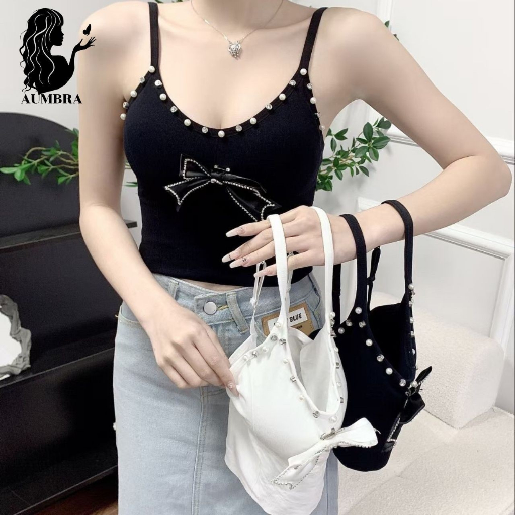 เสื้อสายเดี่ยวน่ารักๆ ลายโบว์ ผ้านิ่มใส่สบาย สินค้าพร้อมส่ง A130