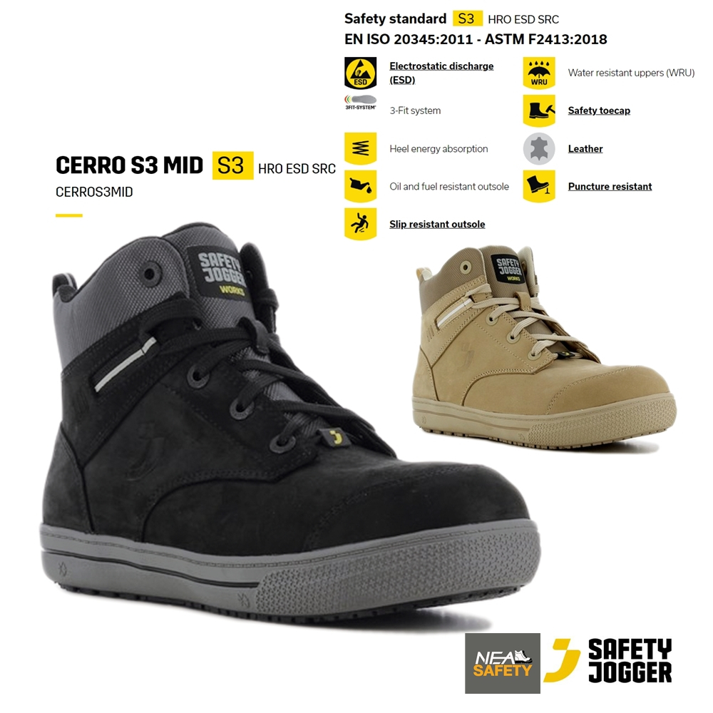 SAFETY JOGGER - CERRO S3 MID รองเท้าเซฟตี้ แบบเบา หัวคอมโพสิท แผ่นใยกันทะลุแบบเสื้อกันกระสุน