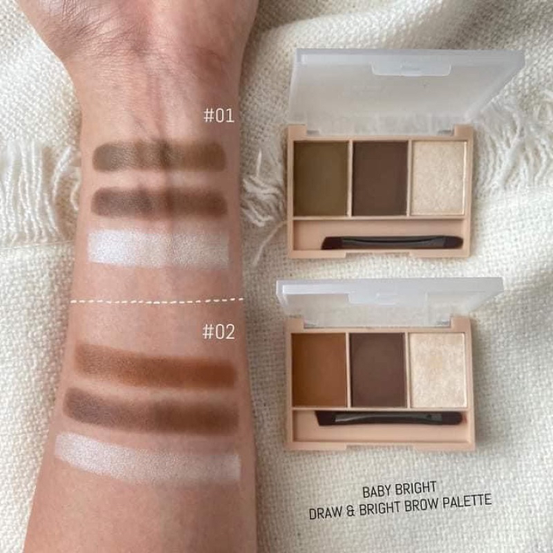 ส่งฟรี/มีไลฟ์ ลด50% Baby Bright เบบี้ไบร์ท ดรอว์แอนด์ไบร์ทโบรว์พาเลท คิ้วฝุ่นมีไฮไลต์ในตัว