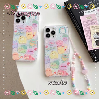 🌈Langton🌸ป้องกันการหล่น ขอบเต็ม สไตล์สร้อยข้อมือ iphone 11 14 pro max การ์ตูน เมล็ดกบ เคสใส หวานสวยcase for iPhone 12 13