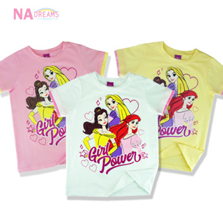 เสื้อยืดคอกลม ลิขสิทธ์แท้ ลาย เจ้าหญิง Disney ผ้าCotton ผสม Spandex คอกลม สำหรับเด็ก 4-10 ปี