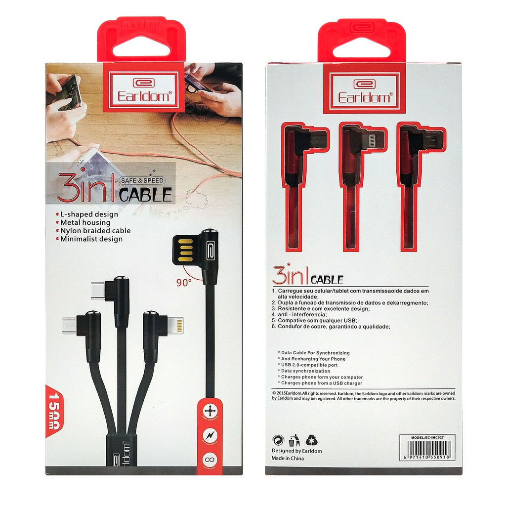 สายชาร์จมือถือ Earldom 3in1 Cable EC-IMC 027 ของแท้100%
