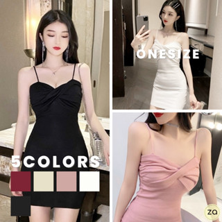 💥HOT SALE💥มินิเดรสสายเดี่ยวไหมพรมอกม้วน 5 สี