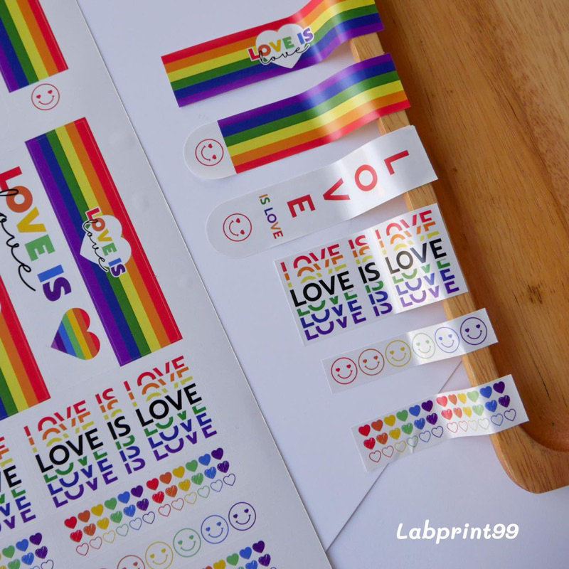 สติ๊กเกอร์กันน้ำสีรุ้ง love is love คละลาย 28 ดวง ขนาดแผ่น A4 ❤️‍🔥พร้อมส่ง❤️‍🔥