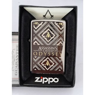 ZIPPO 150 ASSASSINS  CREED ODYSSEY   BLACK ICE LASER ENGRAVE  ผิวแบล็คไอร ลายแบบเลเซอร  ผลิตปี2020  ของใหม่ ของแท้