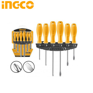 INGCO ชุดไขควงด้ามยางหัวแม่เหล็ก ชุดไขควงหัวแม่เหล็ก 6 ด้าม/ชุด รุ่น HKSD0658 ไขควงหัวแฉก หัวแบน รุ่น ECO HKSD 0658