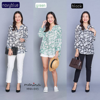 MENINA MNN-845 เสื้อsilkคอจีนดอก​คลาสสิค​