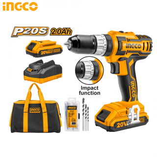 INGCO สว่านกระแทก ไร้สาย 20 โวลท์ (แบต 2 ก้อน + แท่นชาร์จ) รุ่น CIDLI2002 ( Li-ion Impact Drill )