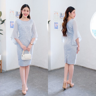 💗แชทถามสต็อคน้า💗 เดรสผ้าลายเถาวัลย์ S M L XL เดรสสั้น เดรสราตรี เดรสไปงาน เดรสออกงาน เดรสแขนพอง เดรสฟ้า เดรสชมพู เดรสครี