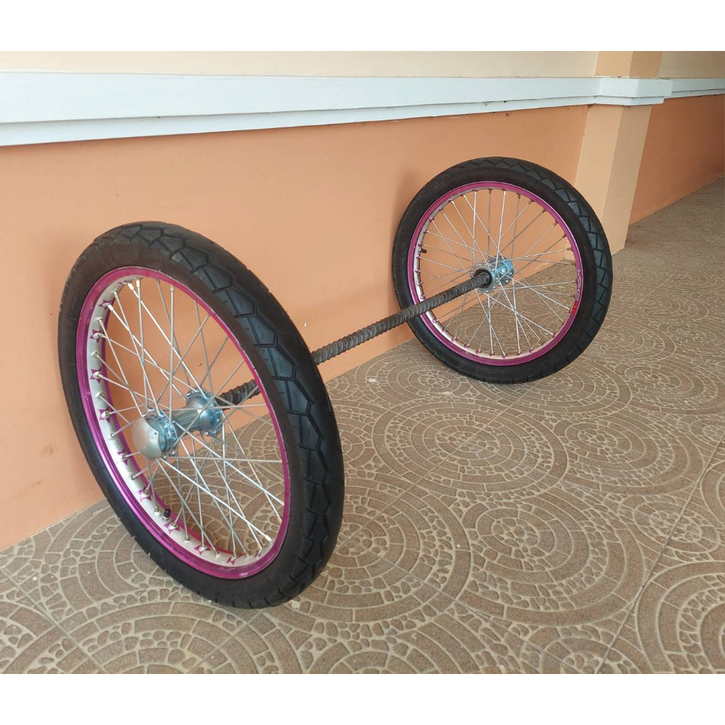 ล้อรถเข็น 17 นิ้ว ขอบอลูมิเนียมคละสี (รุ่นล้อยางมือสองสภาพดี) พร้อมแกนเพลาข้ออ้อย (สามารถเลือกขนาดความยาวแกนเพลาได้)+ - รูปที่ 2