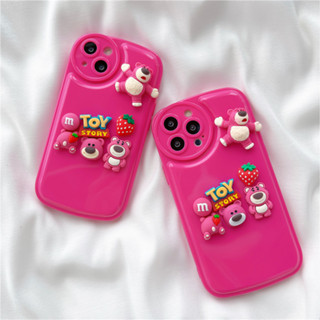 Lotso เคสโทรศัพท์มือถือ ลายหมีสตรอเบอร์รี่น่ารัก 3D กันตก ป้องกันเลนส์ สําหรับ iPhone 11 12 13 14 14Pro 14promax 11pro iPhone หลากหลายรุ่น