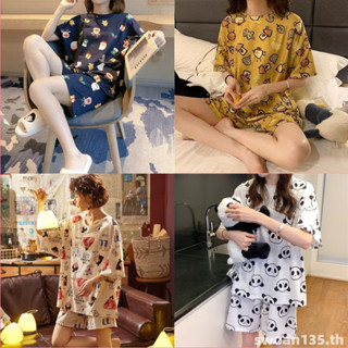 🍁พร้อมส่ง🍁ราคาที่ถูกที่สุด，ชุดนอนผู้หญิง，ชุดนอนแขนสั้น คอกลม ขนาดใหญ่ แฟชั่นฤดูร้อน สําหรับผู้หญิง ไซซ์ M - XXXL 12 สไตล์