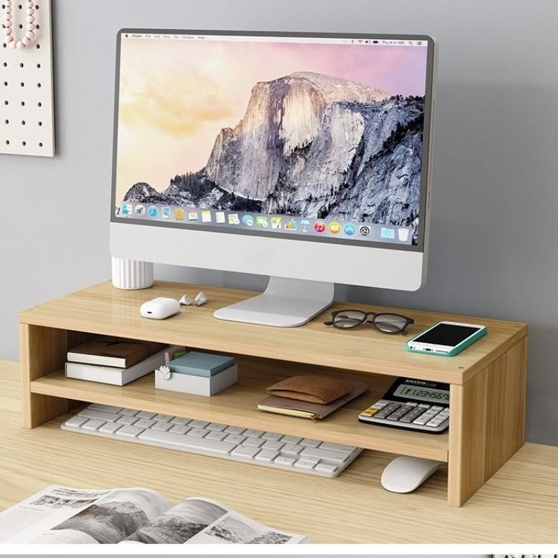 จัดส่งที่รวดเร็ว Laptop Stand ชั้นวางโน้ตบุคมีช่องเก็บของ+เก็บคีย์บอร์ดในตัว ชั้นวางจอคอมพิวเตอร์บนโต๊ะทำงาน