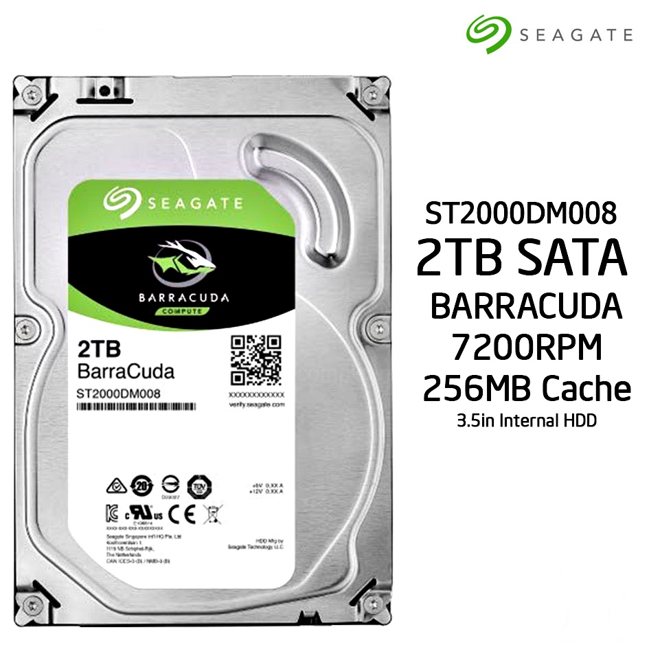 2 TB HDD (ฮาร์ดดิสก์) SEAGATE BARRACUDA  3.5" - 7200RPM SATA3 (ST2000DM008)