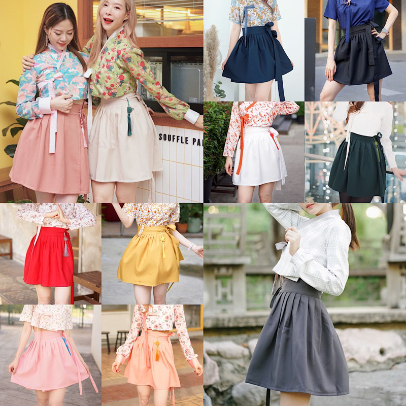🇰🇷BORAUNNII เฉพาะกระโปรงฮันบก กระโปรงสั้นแบบผูกโบว์ ฮันบกปนะยุกต์  Modern Hanbok